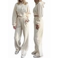 thumbnail image 3 of Women'S Tracksuit Set - Long Sleeve Zipper Hooded Sweatshirt with Solid Color Lace-Up Pants - Two-Piece Set Apricot M, 3 of 9