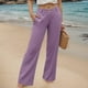 thumbnail image 2 of Pantalones palazzo de cintura alta para mujer - Pierna ancha, bolsillos - Informal/Mezcla de lino - Pantalones de moda - S-XXL, 2 of 5