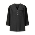 thumbnail image 6 of Uaswgudfs ​Summer Tops Women Blouses: V-Neck Button-Front Casual Blouse with Chest Pocket & Trendy Short Sleeve Cotton-Linen Breezy Blend, 6 of 7