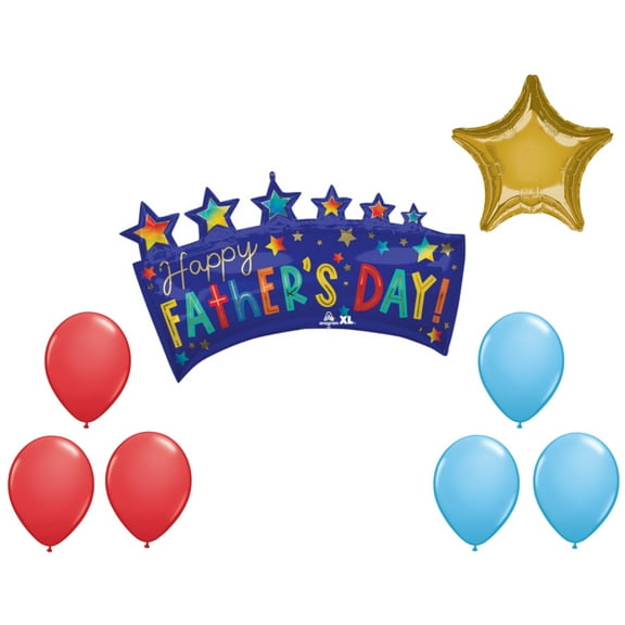 LOONBALLON Father's Day Theme Balloon Set, 34 Inch Father's Day Star Banner Balloon,Star Foil and 6x Latex Balloons