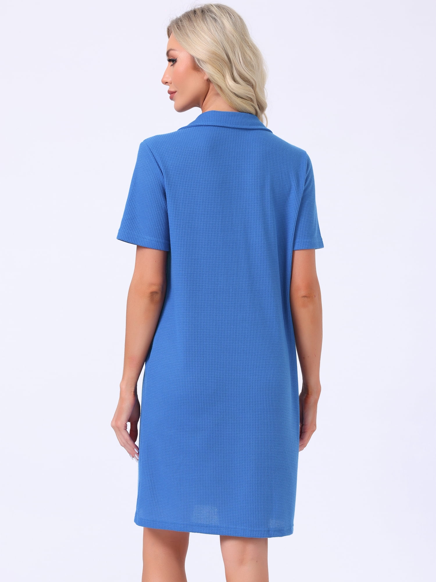 DARING DIVA Women's Zipper Robes Waffle Short Sleeve Bathrobe with Pockets 2XL Royal Blue