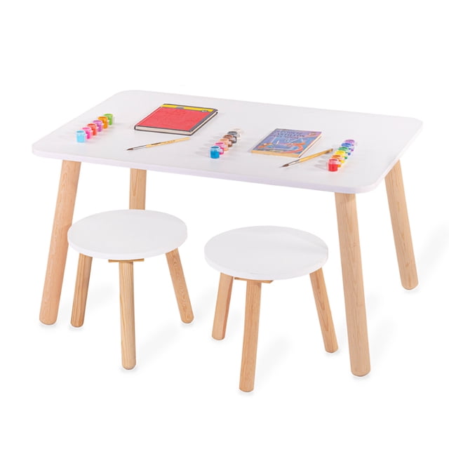 Mesa Rectangular Y Dos Bancos Circulares Color Blanco - Duduk