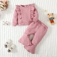 thumbnail image 2 of KIMI BEAR Baby Girls Outfits 18 Months Infant Girl Fall Winter Outfits 24 Months Infant Girl Solid Color Long Sleeve Twistting Pull-Over + Flare Pants 2PCS Set Pink, 2 of 8
