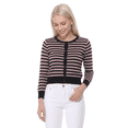 thumbnail image 2 of YEMAK Women's 3/4 Sleeve Crewneck Stripe Regular Fit Button-Down Sweater Cardigan-BLACK/MAUVE-S, 2 of 4