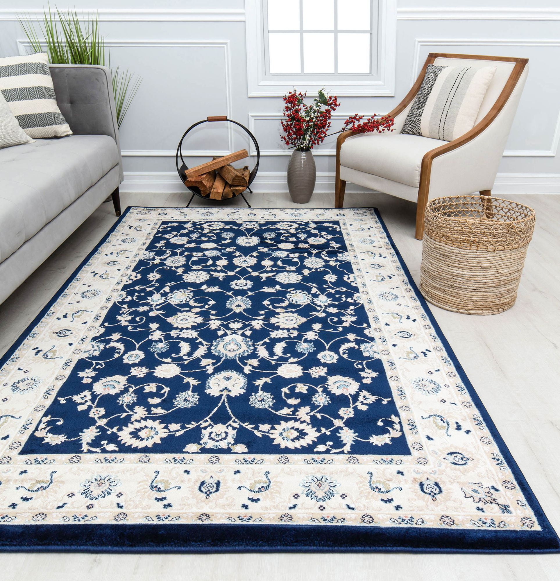 Centurion CY50A Floral Navy Transitional Vintage Navy Area Rug, 5'0"x5