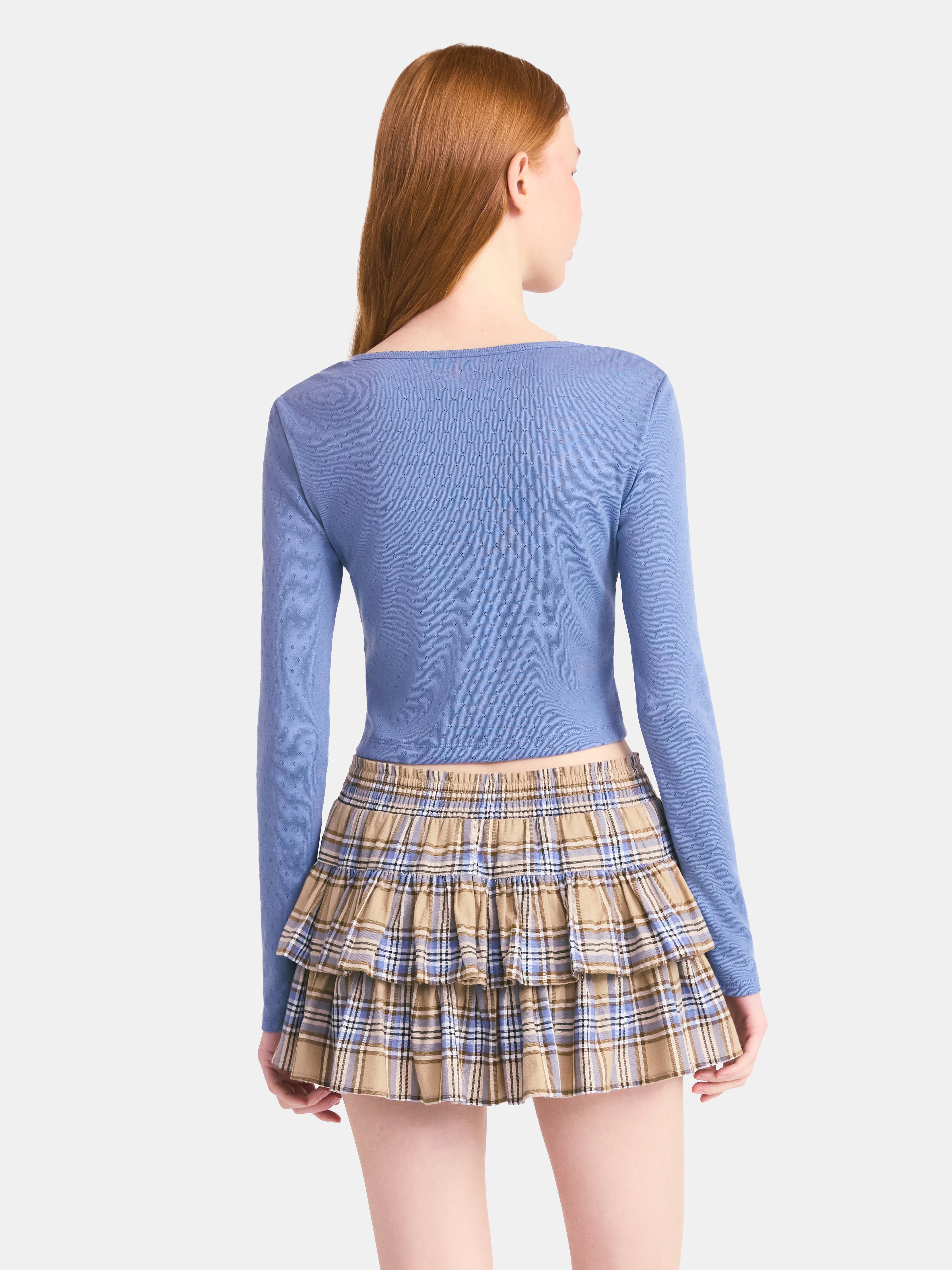 No Boundaries Button-Front Pointelle Cardigan with Long Sleeves, Women's