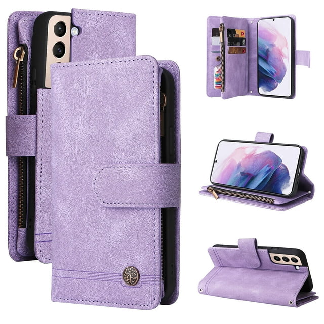 Case for Samsung Galaxy S22 Plus 5G Cover Zipper Pocket Wallet Case Magnetic Protective - Purple