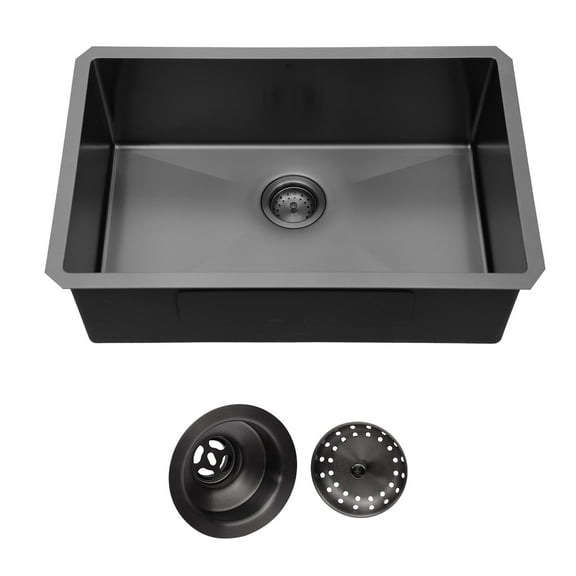 30 Inch Stainless Steel Gunmetal Black Kitchen Sink 16 Gauge Single Bowl Undermount Sink with Drain Assembly