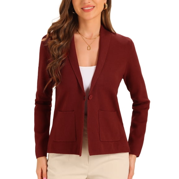 DARING DIVA Women's Long Sleeve Button Open Front Knit Cardigans with Pockets XS Red
