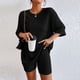 thumbnail image 3 of Bermudas Conjuntos cortos de 2 piezas de algodón con cuello redondo para mujer, hombros caídos, ajuste holgado, atuendo diario Kuymtek Negro T S para Mujer, 3 of 6