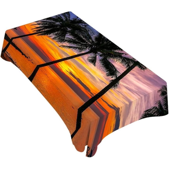 Palm Trees Decorative Rectangle Tablecloth Ocean Seascape Beach Palm Tree Sunset Polyester Table Cloths Kitchen Table Cover for Dining BBQ Picnic Coffee Table 60 x 84 Inch 6-8 Seats