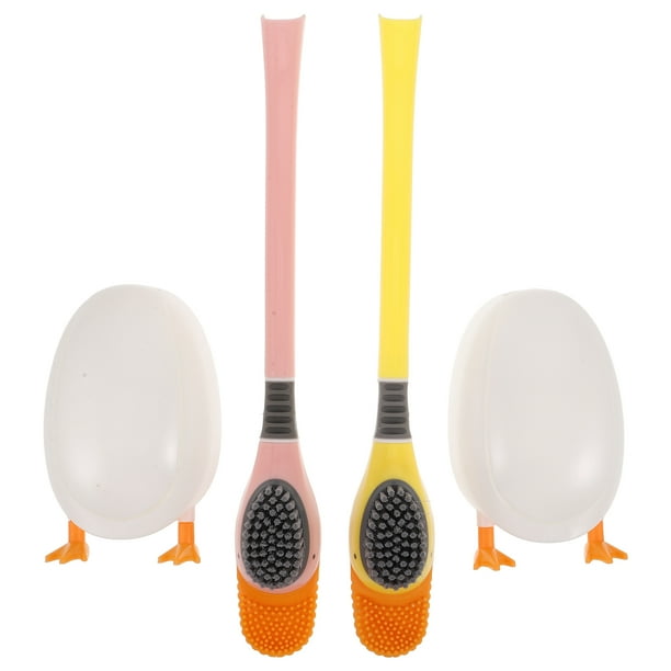 Juego de 2 cepillos y soportes de silicona para inodoro, con forma de pato, herramienta de limpieza para baño con mango largo para RV y uso doméstico, accesorios de baño modernos.