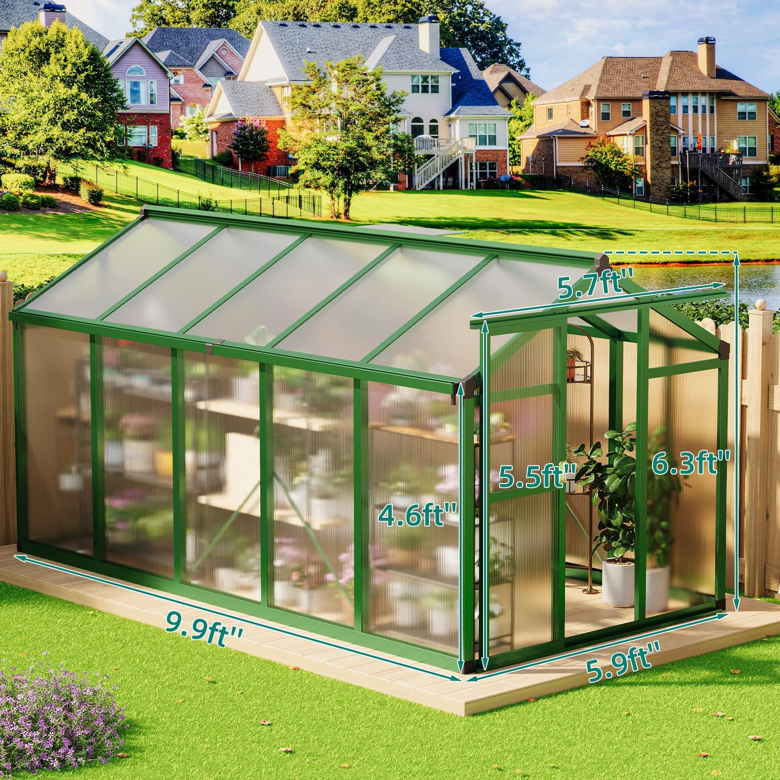 Luku 6x10 FT Walk-In Greenhouse, Heavy Duty Aluminum Frame & PET Panels, Outdoor Garden Greenhouse with Drainage System