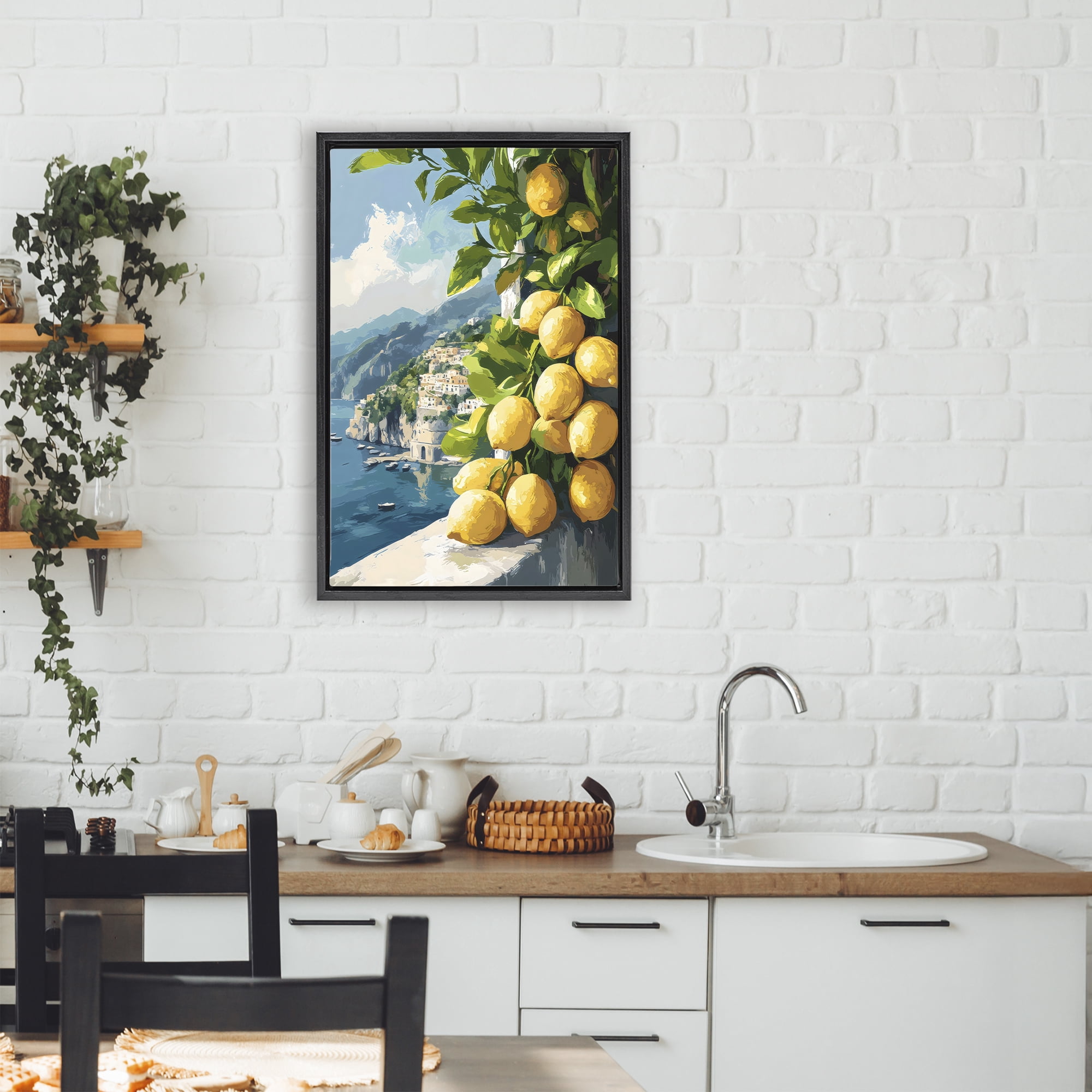 Stupell Industries Lemon Terrace Amalfi View Black Framed Floater Canvas Wall Art, design by Creative Studio
