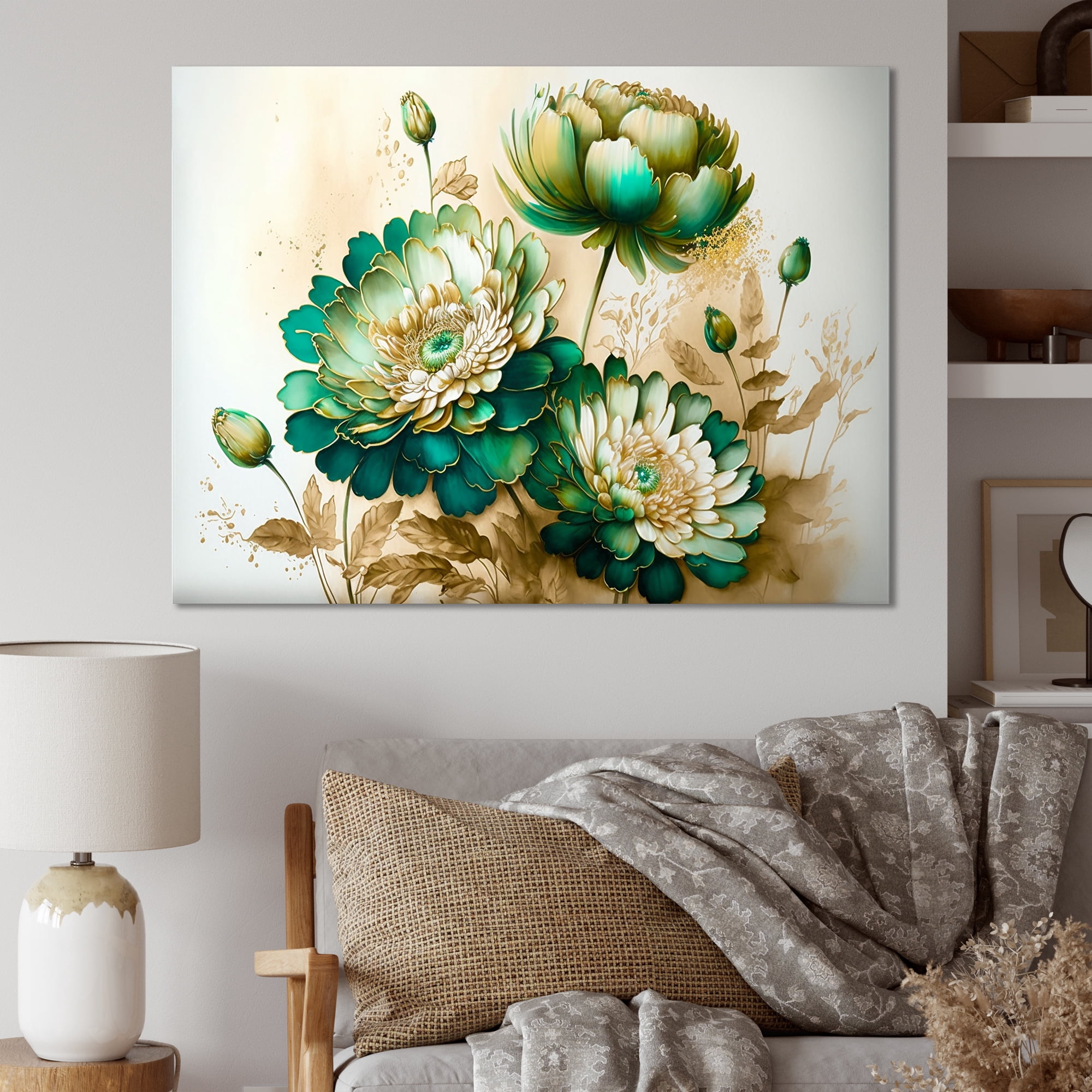 Designart Green Blooming Daisy I Canvas Wall Art