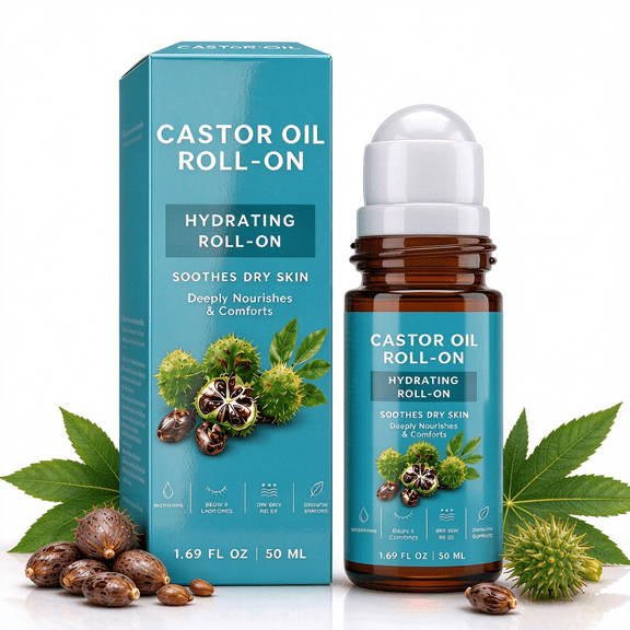 Cold Pressed Castor Oil Roll-On Serum,Mess-Free Precision Applicator | Daily Nourishing Beauty Care for Eyebrows, Eyelashes, Hairline & Cuticles,1.7 Fl Oz