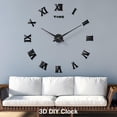thumbnail image 2 of DIY Wall Clock Large Frameless 3D Clock Mirror Effect Classical Roman Numerals Wall Sticker Metal Hands Silent Quartz Movement Decor for Living Room Bedroom Office, Black, 2 of 7