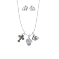 thumbnail image 3 of Silvertone Faith on White Spinners Silver Tone Cross and Bunny Necklace and Earrings Set, 3 of 5