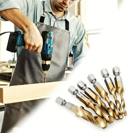 

6-Piece Titanium Alloy Tap & Drill Bit Set - Premium Screw Tapping Counterbore & Hex Shank Tools with Storage Case - M3 to M10 Syes