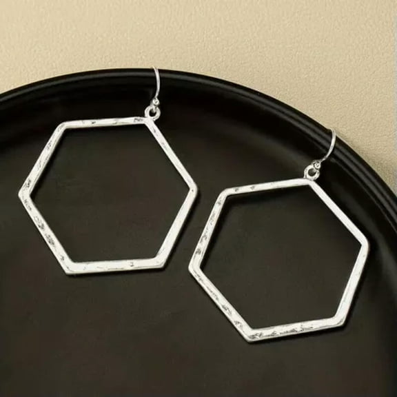 HOOUN Retro 14K Plated Geometric Shape Hollow Out Hexagonal Dangle Earrings Gift New