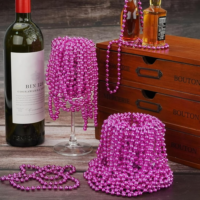 24pcs 33 Inch Metallic Hot Pink Bead Necklaces Bulk Round Beaded