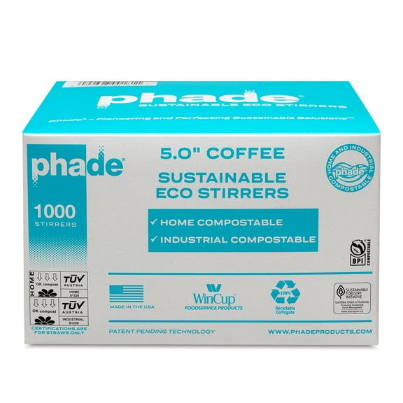 phade Eco-Friendly Sustainable Marine Biodegradable Compostable Stirrer/ Cocktail Straws, 1 Pack - 1,000 Count