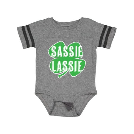 

Inktastic St. Patrick s Day Shamrock Logo Weathered Sassie Lassie Gift Baby Boy or Baby Girl Bodysuit