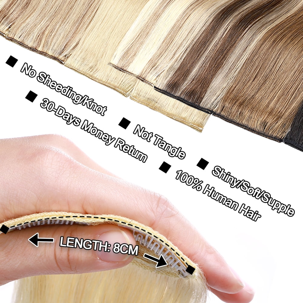 SEGO Real Remy Human Hair Mini Hair Pad Clip in 100% Human Hair Extensions Short Straight Thick One Piece Hair Pieces for Thinning Hair Topper/Side/Back Use