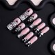 thumbnail image 4 of Uñas postizas adhesivas Kcjckcdd de 24 piezas, negras y blancas, con flores 3D, 4 of 8