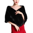 thumbnail image 1 of Minnieouse Capa de invierno con cuello en V, chal de piel de imitación, ligero, grueso, a la moda, elástico, largo, elegante, para novia, capas suaves Prendas y trajes de cuerpo completo Negro Minnieouse AP013585-01, 1 of 6