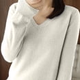 thumbnail image 6 of Sevevn Women's Solid Color Knitted Sweater Long Sleeved V-Neck Fashionable Top Beige XXL Great Gifts for Less, 6 of 7