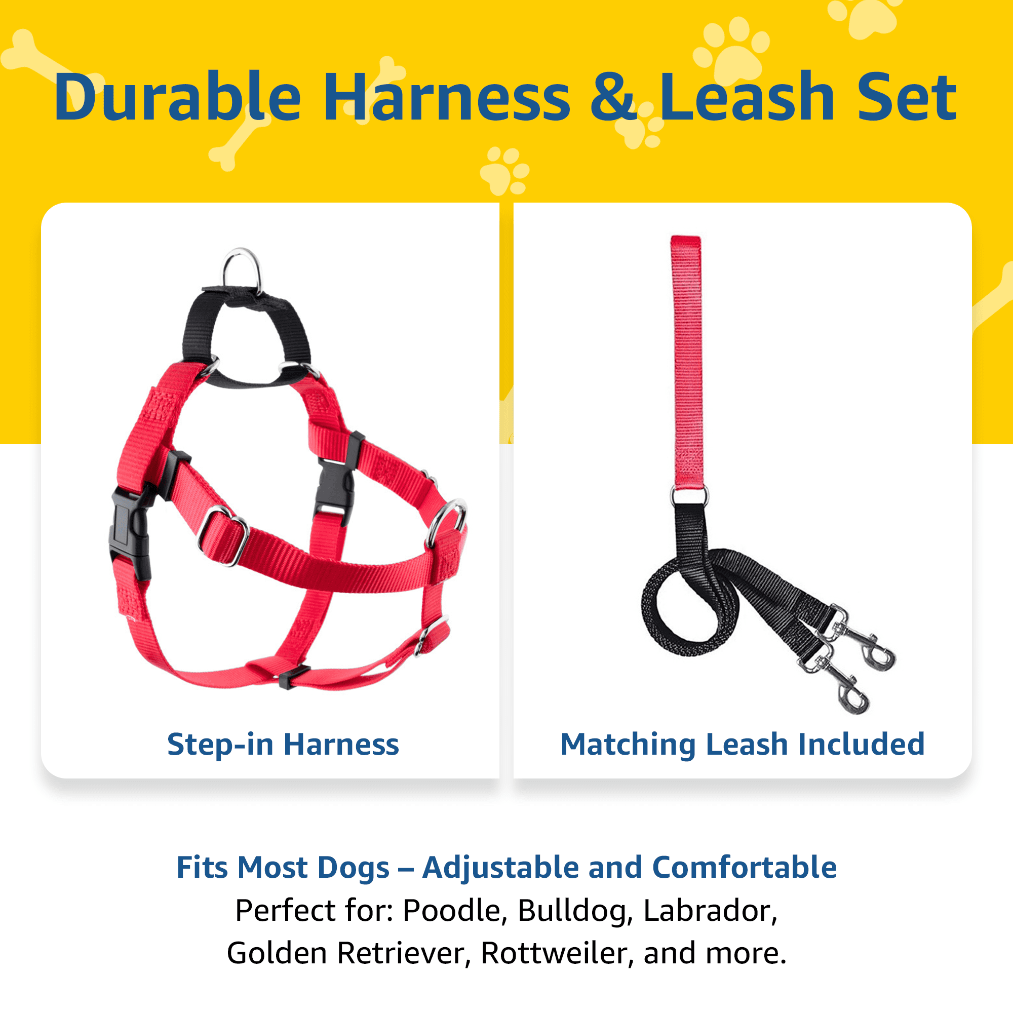 No-Pull Dog Harness and Leash Set, Front Clip Adjustable Vest with Handle for Control, Easy Walking Training(M,Red)
