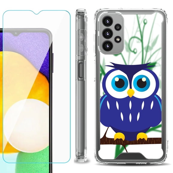 Shockproof Bumper Phone Case for Samsung Galaxy A23 5G, with Tempered Glass Screen Protector, by OneToughShield ® - Blue Owl