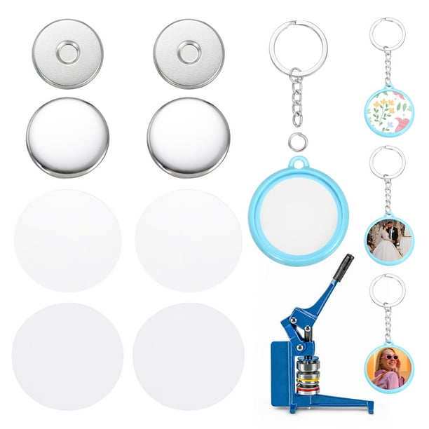 Uxcell 25 Juegos de Suministros para Fabricar Botones 32mm / 1.26 Pulgadas Piezas de Botón en Blanco Piezas de Botón con Papel en Blanco para Manualidades de Prensa a Mano Llavero de Doble Cara, Azul