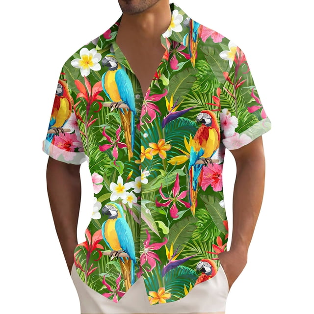 Hawaiian Shirt For Men, Men's Vintage Button Down Bowling Shirts Short Sleeve Summer Beach Shirt L