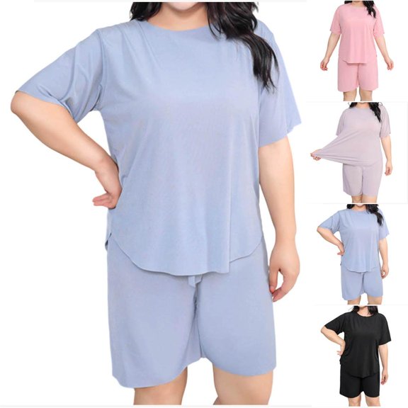 Bxsruta Womens Lounge Set Short Sleeve Crew Neck Top and Shorts Casual Summer Outfit