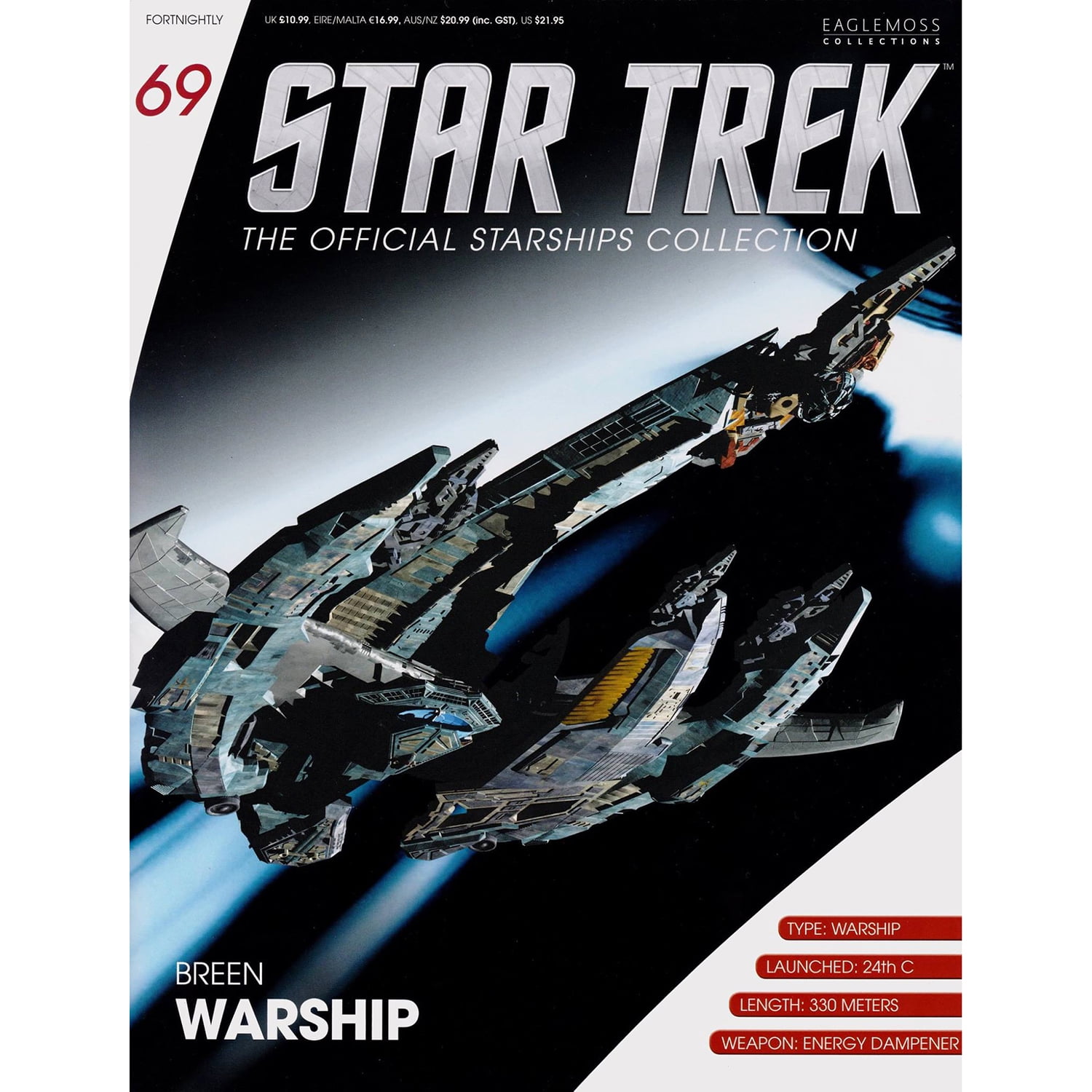 #69 Star Trek Breen Warship Die Cast Metal Ship-UK/Eaglemoss w Mag 