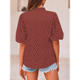 thumbnail image 6 of Women'S Summer Tops 2025 Dressy Casual Short Sleeve V Neck Buttons Hollow Out Lace Embroidered Blouses Shirts, 6 of 7