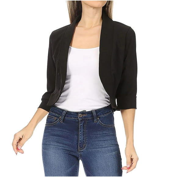BADHUB Women's Open Front Long Sleeve Crop Blazer,Business Casual Petite Blazers Lightweight Cardigan Solid Color Work Office Blazer Plus Size S - 5XL