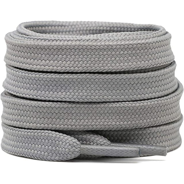 Solid Flat Shoelaces Hollow Thick Athletic Shoe Laces Strings 2 Pair, Light Gray 55"Inch (140CM)