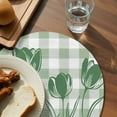 thumbnail image 4 of Round Placemats Set of 4 Green Tulip Flowers Place Mats Washable Woven Placemat Floral Buffalo Plaid Circle Braided Table Mat for Kitchen Dining Table Party Home Decor 15 Inch, 4 of 8