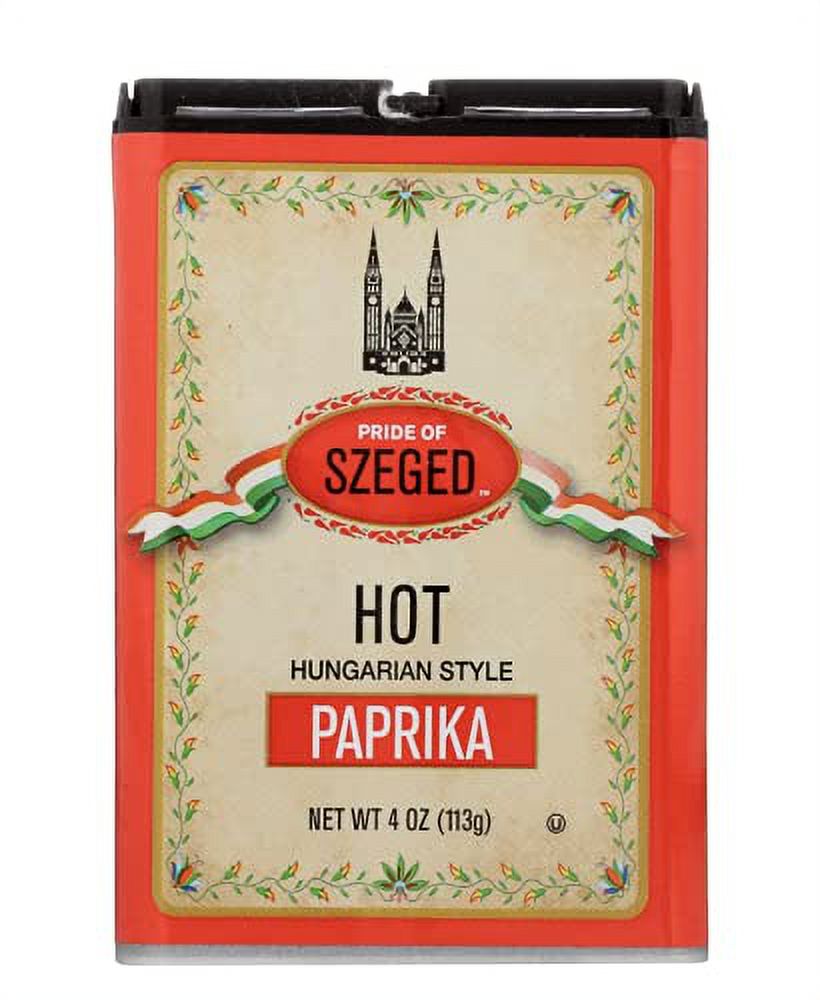 Pride of Szeged Hot Paprika Powder, Spicy Hungarian Style Seasoning, Bright Red, 4 oz. Tin, 1