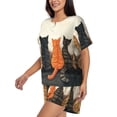 thumbnail image 2 of Daiia Four Cats Watching Rain Pattern Womens Pajama Sets Short Sleeve Pajamas for Women Sets Soft Lounge Sets Casual Round Neck Sleepwear PJS-Large, 2 of 7