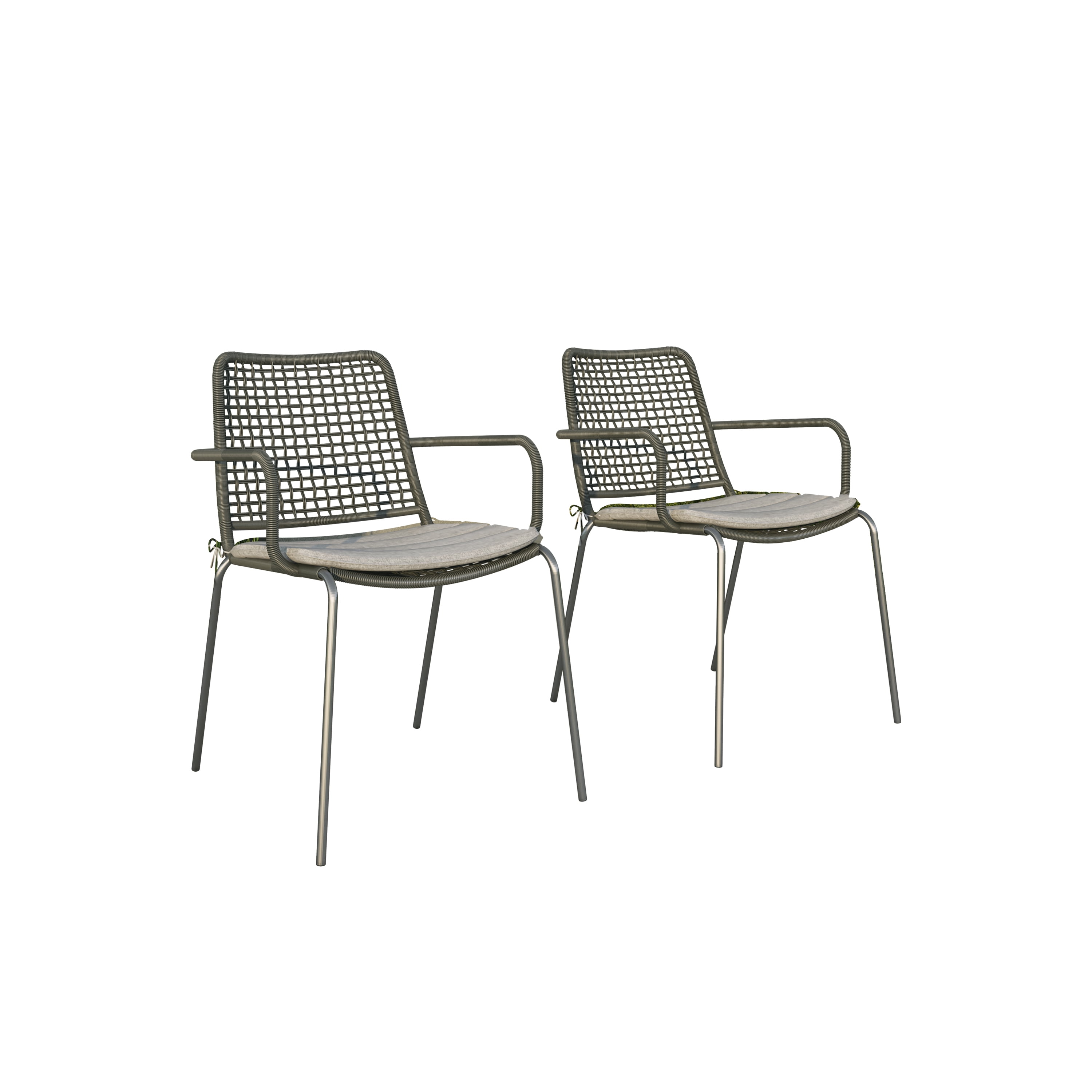 Amazonia Le Mans 2-Piece Chair Set | High-Quality Steel with a Rope Seat | Ideal for Outdoors and Indoors, Grey Cushions