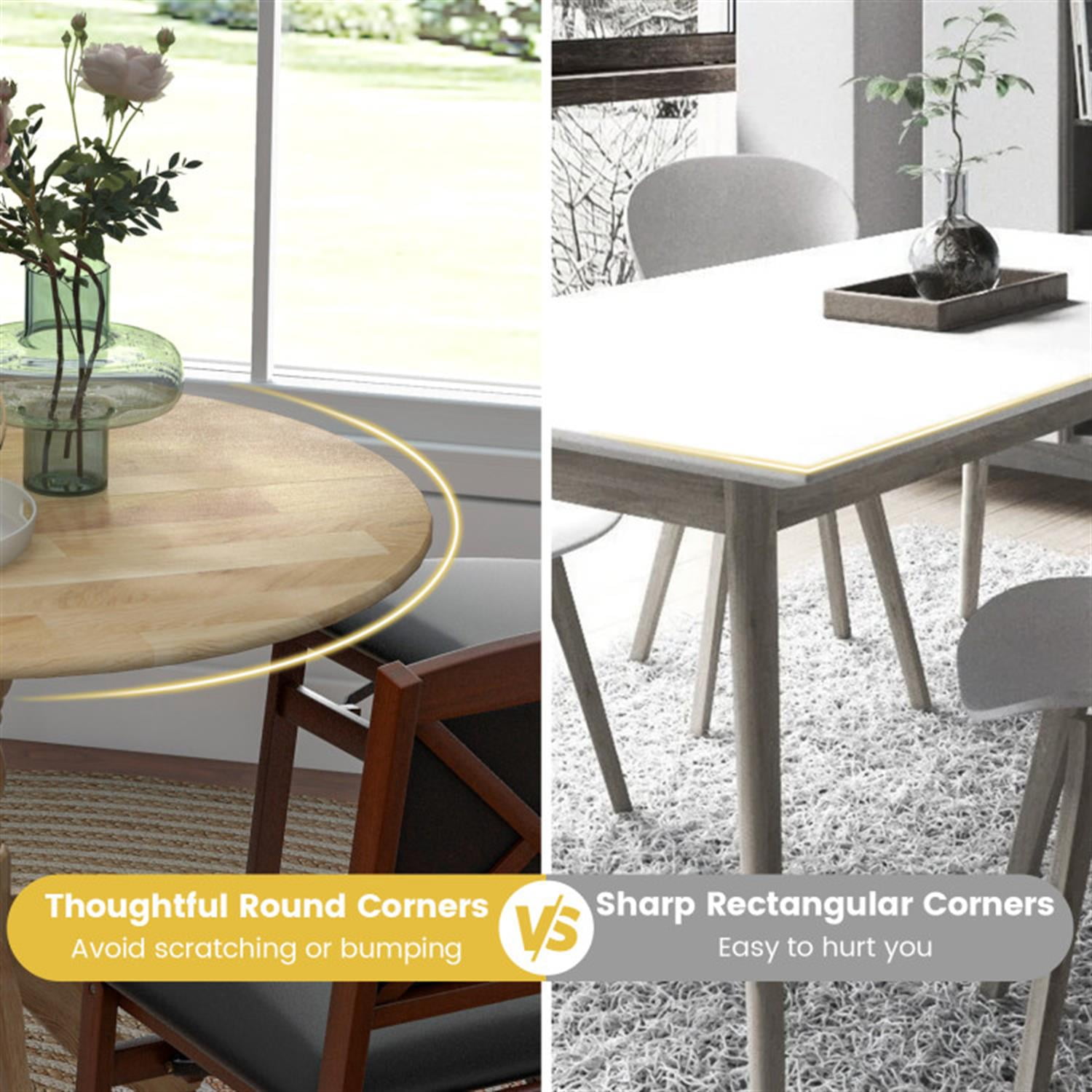 Demi Bonn Wooden Dining Table with Round Tabletop and Curved Trestle Legs, Modern Kitchen Table Furniture for Dining Room, Dinette, Beige