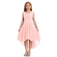 thumbnail image 3 of Linjinx Kids Girls Sleeveless V Neck Junior Bridesmaid Dresses Asymmetrical Hem Chiffon Birthday Pink 16, 3 of 7