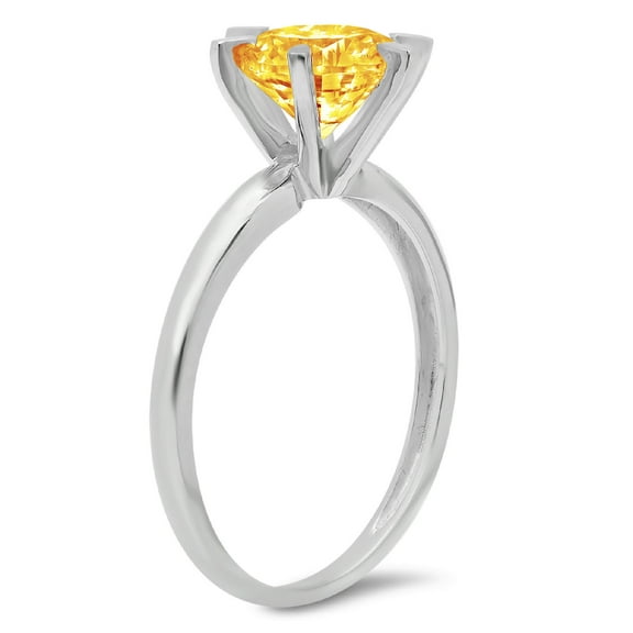 1 ct Round Cut Natural Citrine Solitaire Engagement Ring for Women in 18K White Gold