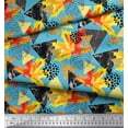 thumbnail image 3 of Soimoi Blue polyester Crepe Fabric Triangle,Autumn Leaves & Brush Stroke Abstract Decor Fabric Printed Yard 42 Inch Wide, 3 of 3