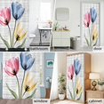 thumbnail image 6 of Pink Blue Yellow Flowers Fabric Shower Curtain Wood Grain Washable Shower Curtains for Bathroom, Waterproof Bath Curtain with Hooks Home Decor 36x72in, 6 of 8