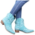 thumbnail image 3 of HBFAGFB Womens Boots Retro Embroidery Square Heels Slip-On Short Booties Pointed Toe Shoes Blue Size 40, 3 of 4